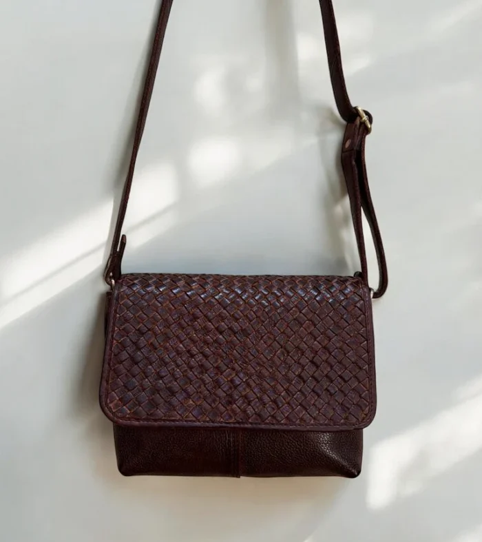 Hand-Stained Genuine Leather Crossbody Sling Bag with Flap