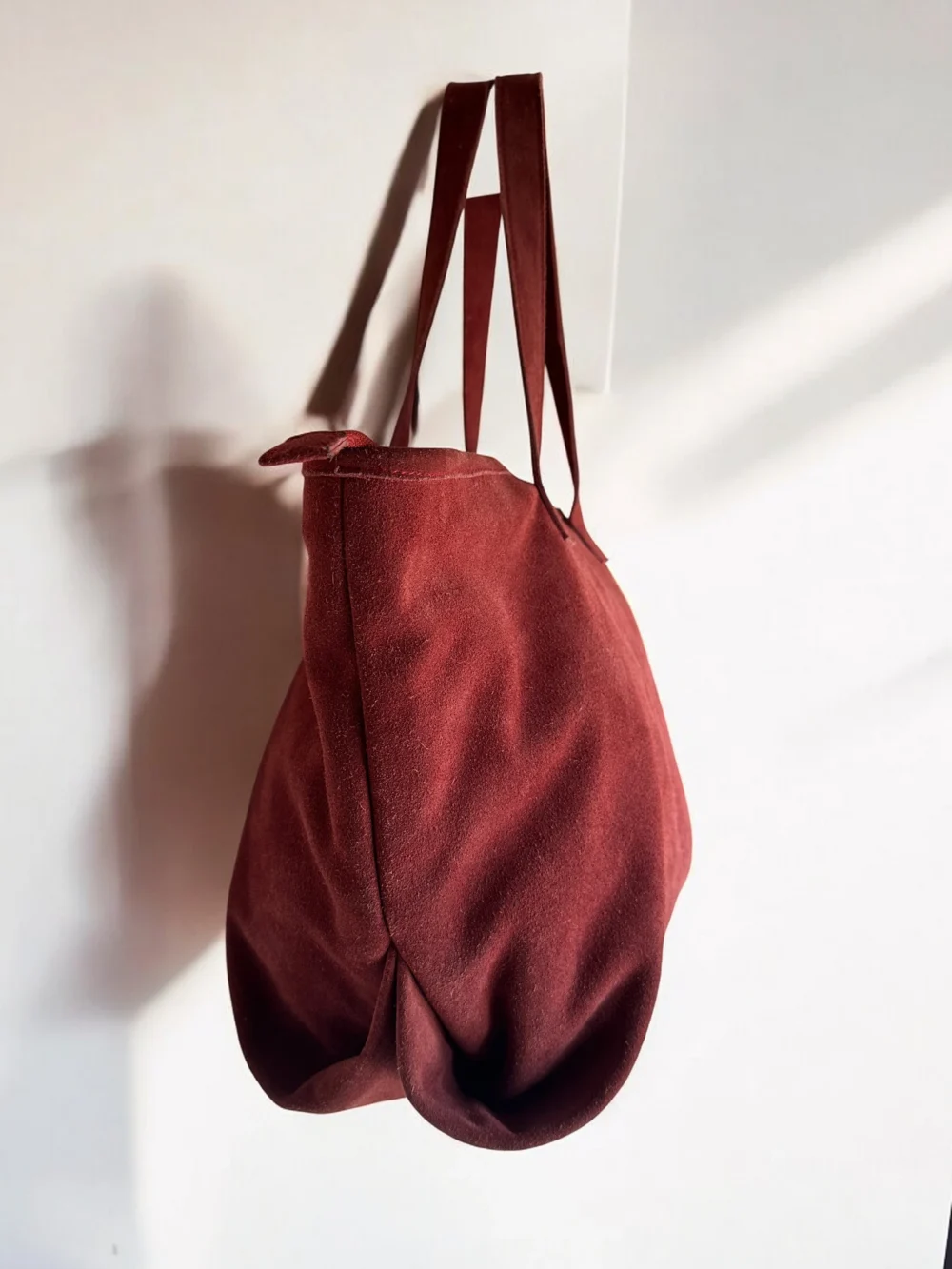 Maymith Premium Suede Bonded Tote Bag in Burgundy - Image 8