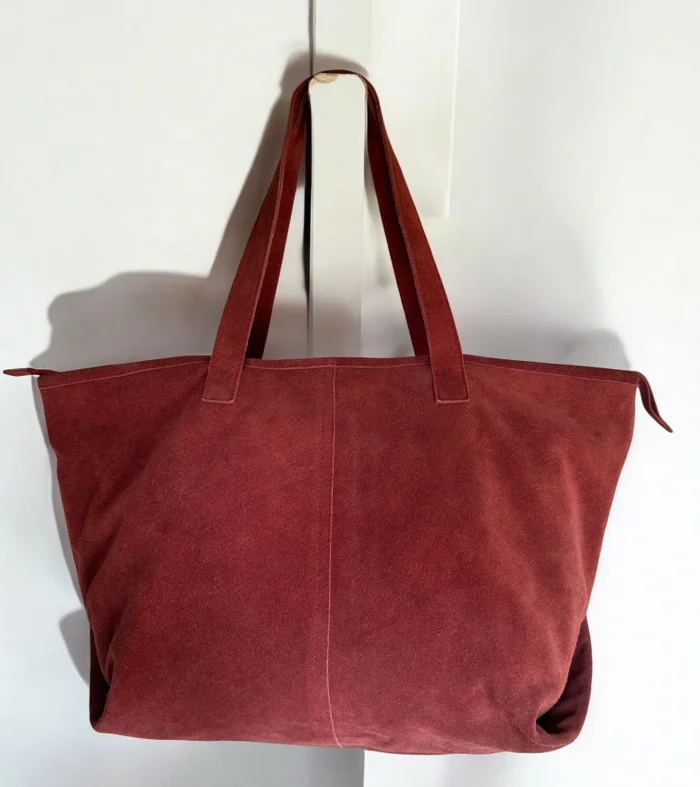 Maymith Premium Suede Bonded Tote Bag in Burgundy
