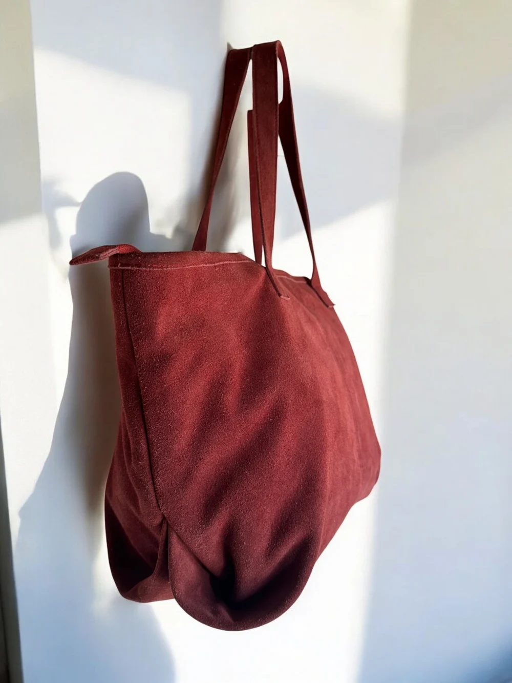 Maymith Premium Suede Bonded Tote Bag in Burgundy - Image 4