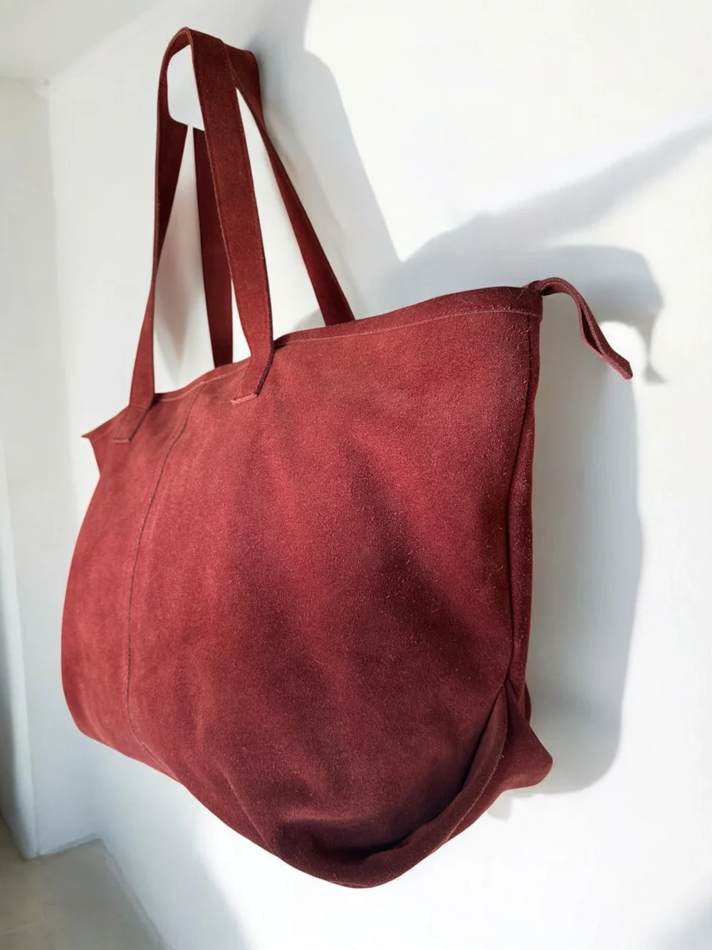 Maymith Premium Suede Bonded Tote Bag in Burgundy - Image 7
