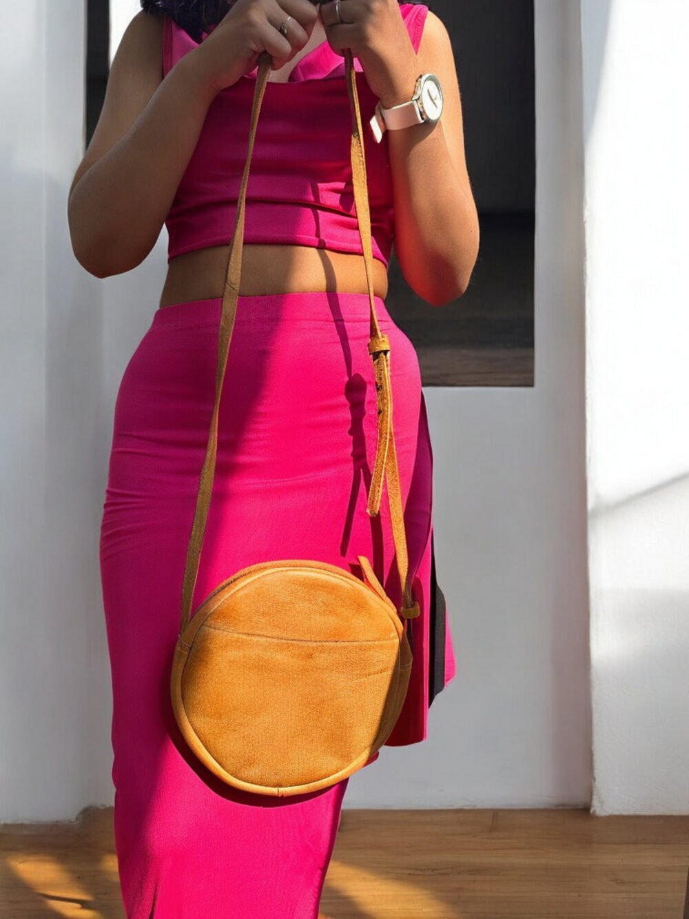 Maymith Chic Round Leather Crossbody – A Unique Twist on Everyday Elegance - Image 5