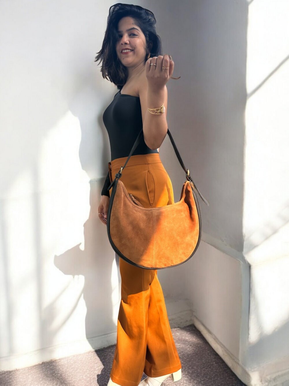 Maymith Luxe Suede Crescent Bag – Where Elegance Meets Edge - Image 3