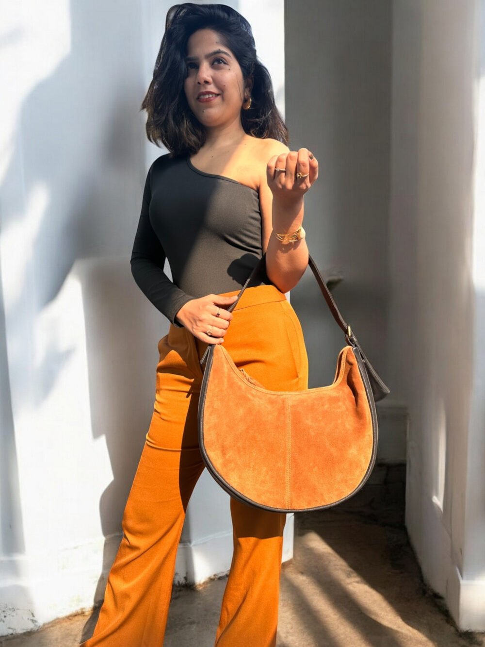 Maymith Luxe Suede Crescent Bag – Where Elegance Meets Edge - Image 5