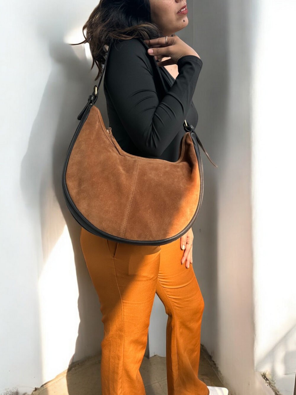 Maymith Luxe Suede Crescent Bag – Where Elegance Meets Edge - Image 4