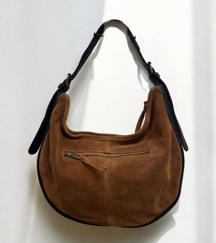 Maymith Luxe Suede Crescent Bag – Where Elegance Meets Edge