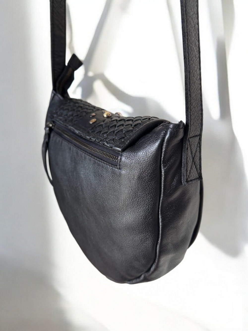 Maymith Noir Woven Saddle Bag – Edgy Elegance in Every Step - Image 4