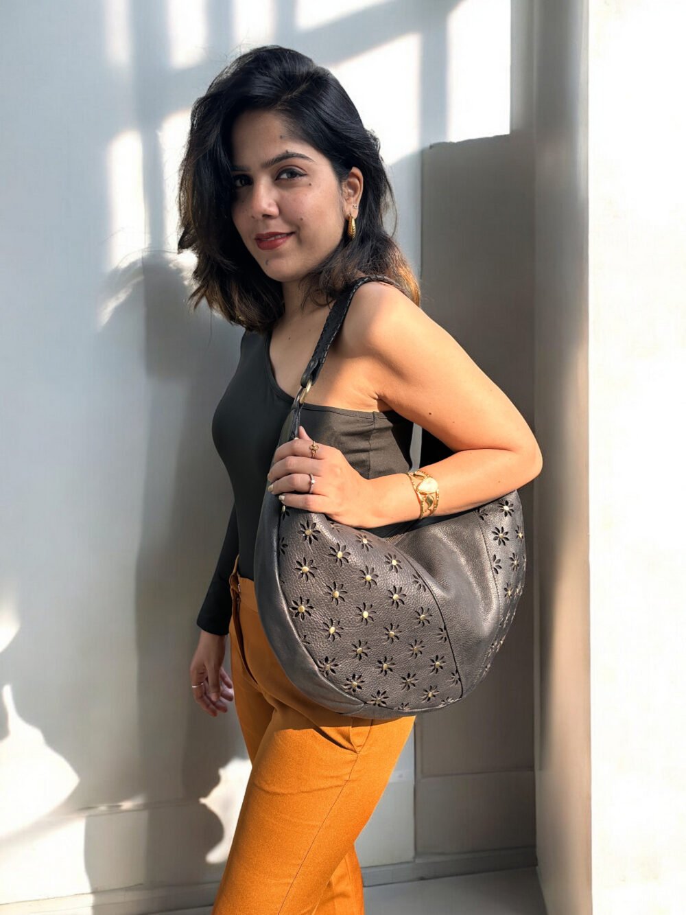Maymith Midnight Bloom Hobo – Edgy Elegance, Timeless Appeal - Image 7